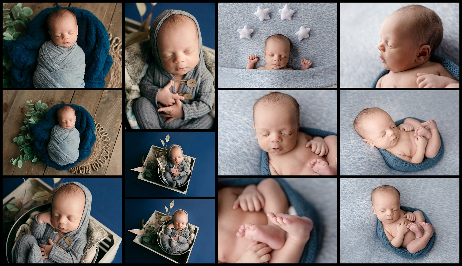 Newborn baby boy collage in blues